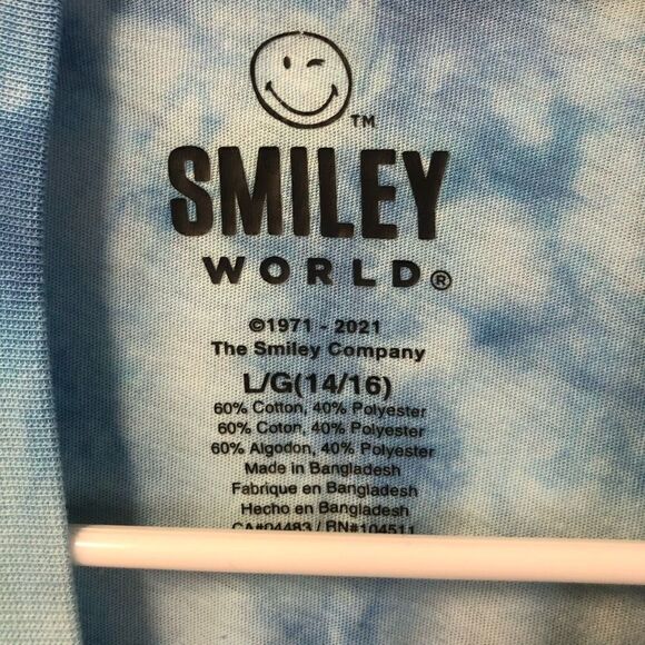 smiley world blue tye-dye  t shirt one smile at a time size l kids - Picture 2 of 6